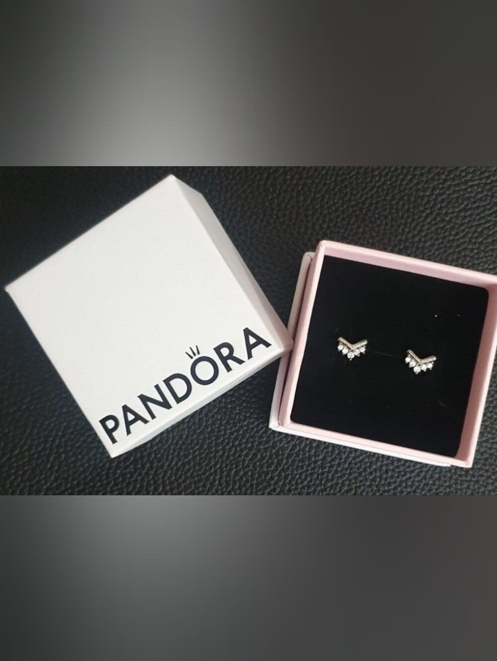 Pandora Silver Crown Chevron Stud Earrings with Clear Stones - Picture 4 of 5